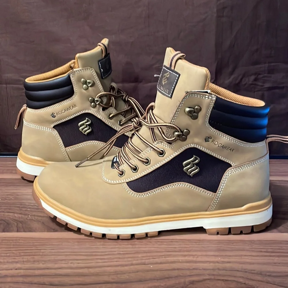 Rocawear NEW Men\'s Wheat Brown Faux Leather Hiking Boots - sz. 12 Rocawear NEW Men\ main image 4
